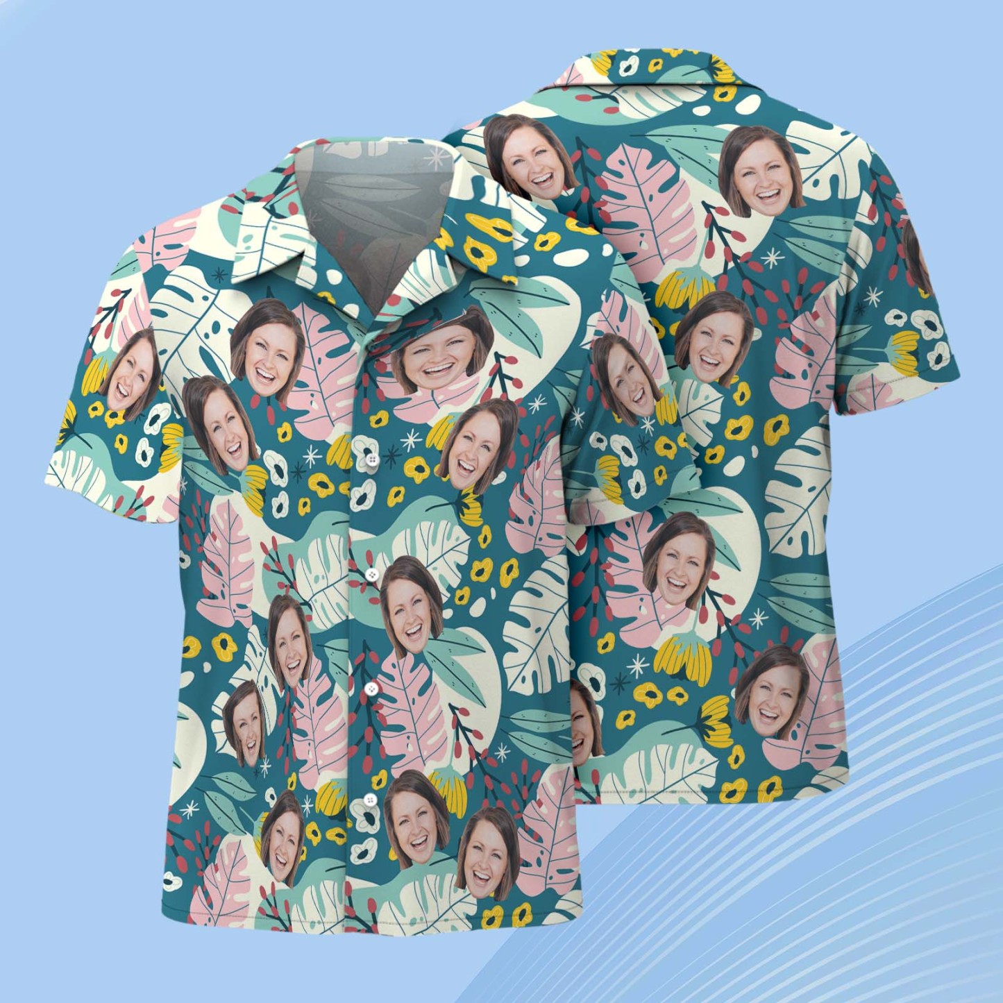 Custom Face Pink Flower Hawaiian Shirt Personalised Pink Flamingo Pattern Hawaiian Shirt Gift For Him - FaceBoxerUK