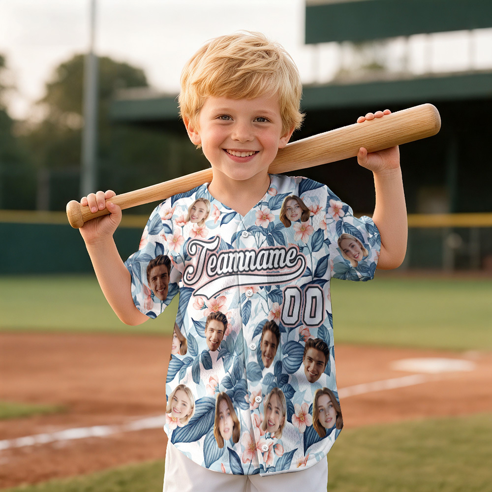Personalized Hawaii Floral Shirt for Kids Custom Hawaiian Baseball Jersey with Face Teamname Name Number