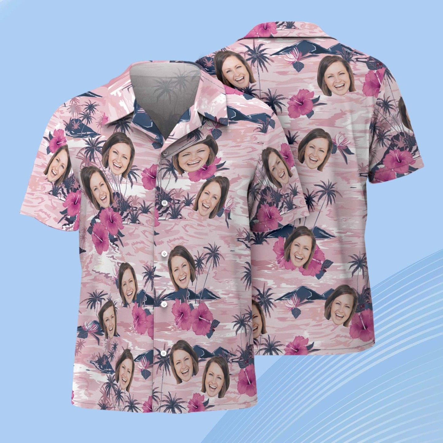 Custom Face Pink Flower Hawaiian Shirt Personalised Pink Flamingo Pattern Hawaiian Shirt Gift For Him - FaceBoxerUK