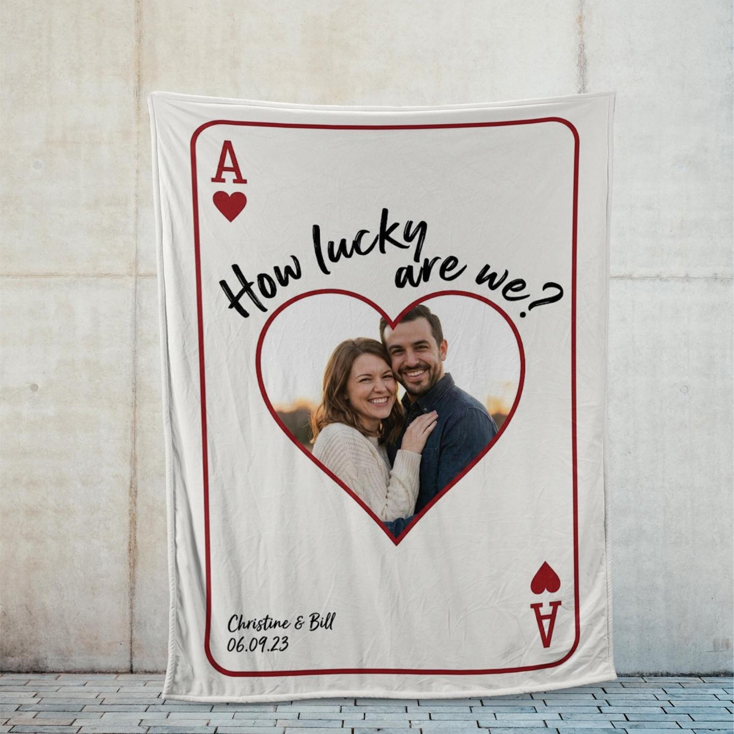 Personalized Playing Cards Fleece Blanket: Custom Photo Red Rose Valentine's Day Anniversary Gift - FaceBoxerUK