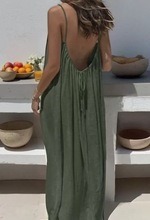 Women's Solid Color Open Back Tie Loose Casual Maxi Slip Dress Backless Cami Dresses for Women