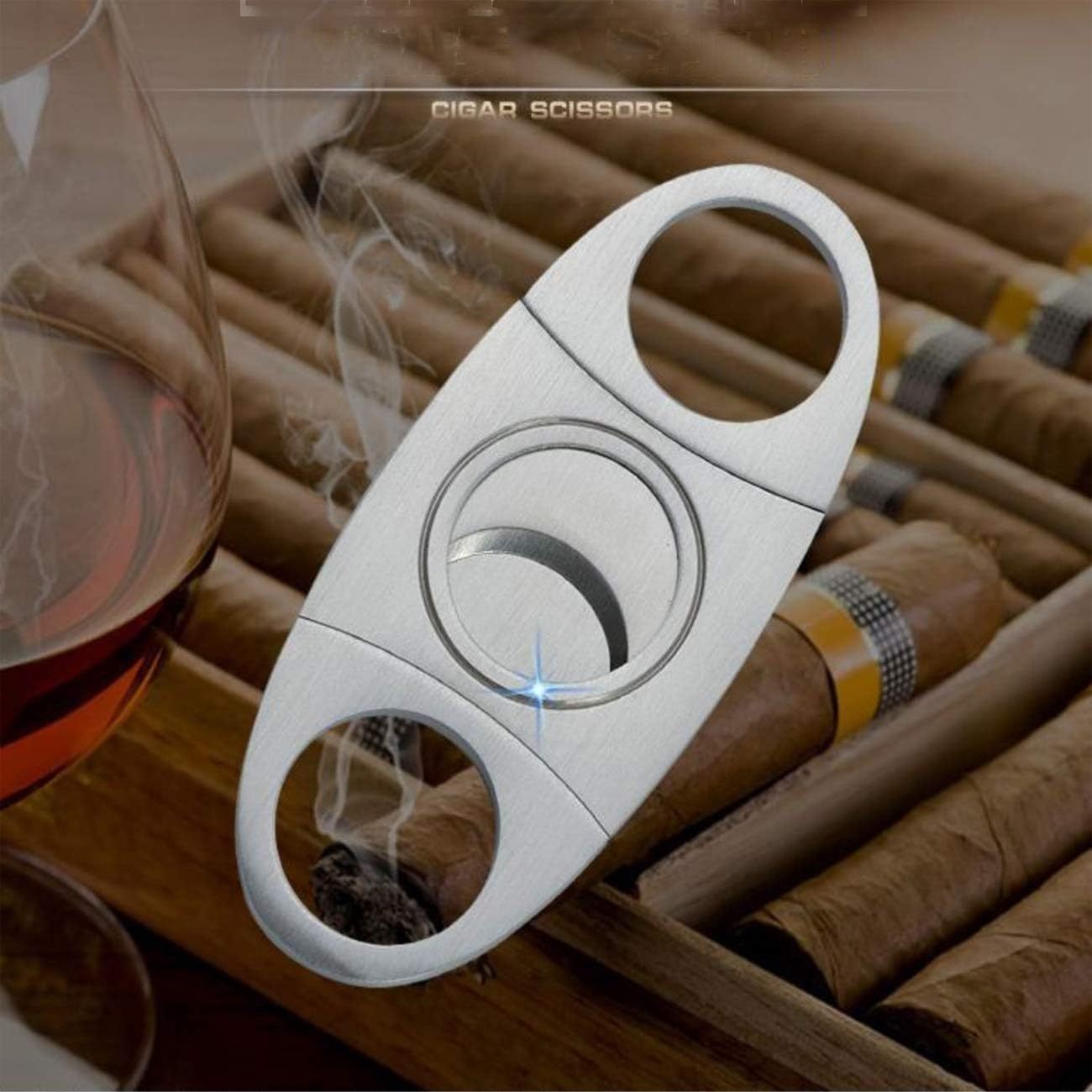 Cigar Cutter Stainless Steel Double Finger Double Blade Oval - FaceBoxerUK