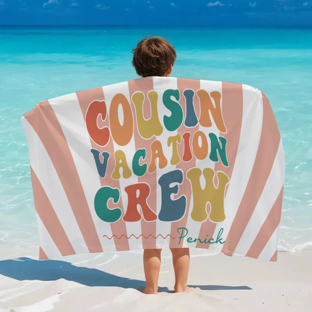 Personalized Cousin Beach Towel, Kids Custom Name Pool Towel, Cousin Vacation Crew Gift, Cousin Family Reunion Gift - FaceBoxerUK