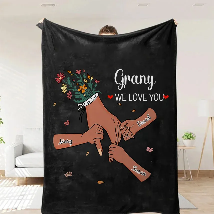 Custom Hand in Hand - MOM, We Love You Flannel & Sherpa Blanket – A Perfect Heartwarming Gift for Mom