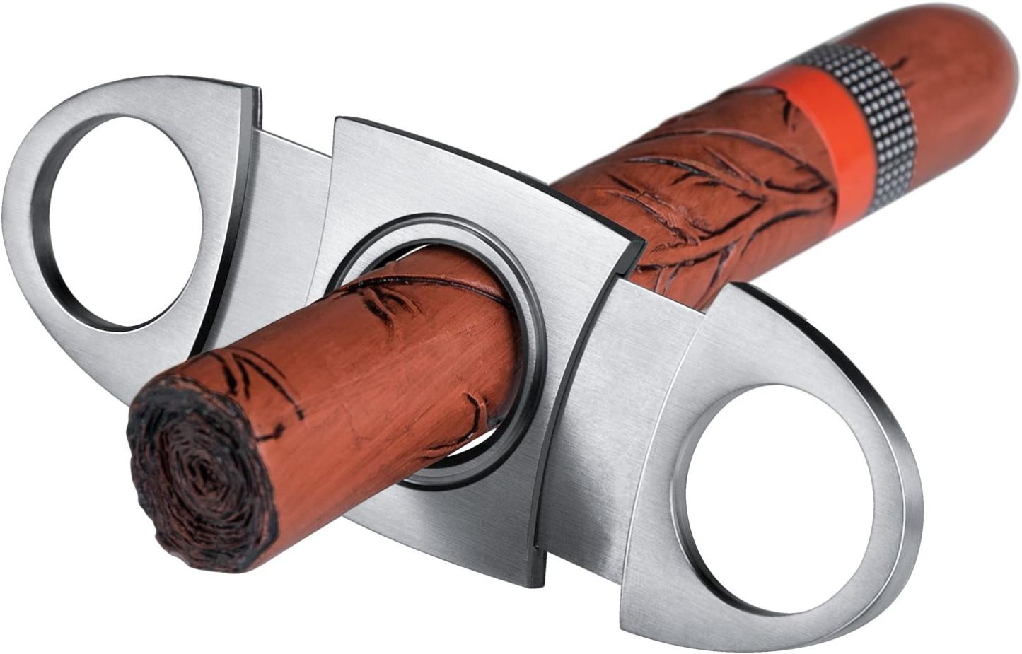 Cigar Cutter Stainless Steel Double Finger Double Blade Oval - FaceBoxerUK