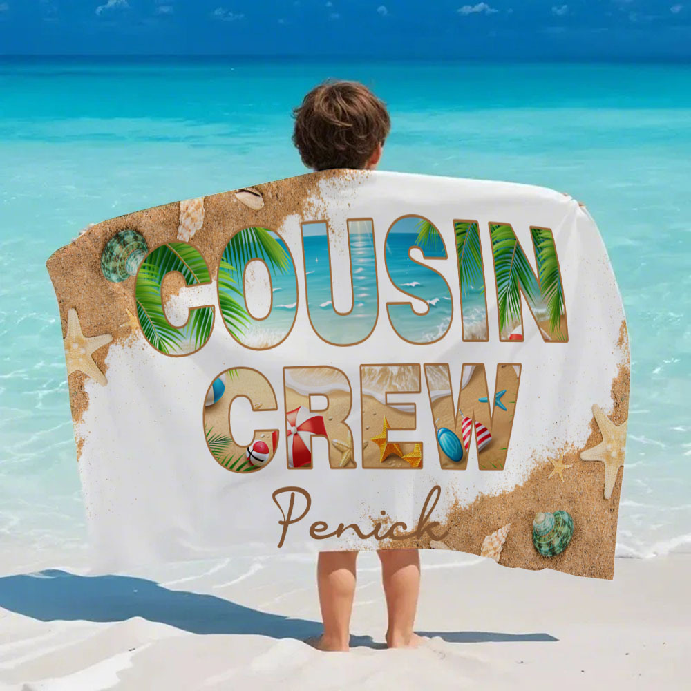Personalized Cousin Crew Beach Towel Custom Name Cousin Crew Towel Vacation Beach Towel Gift for Friend - FaceBoxerUK