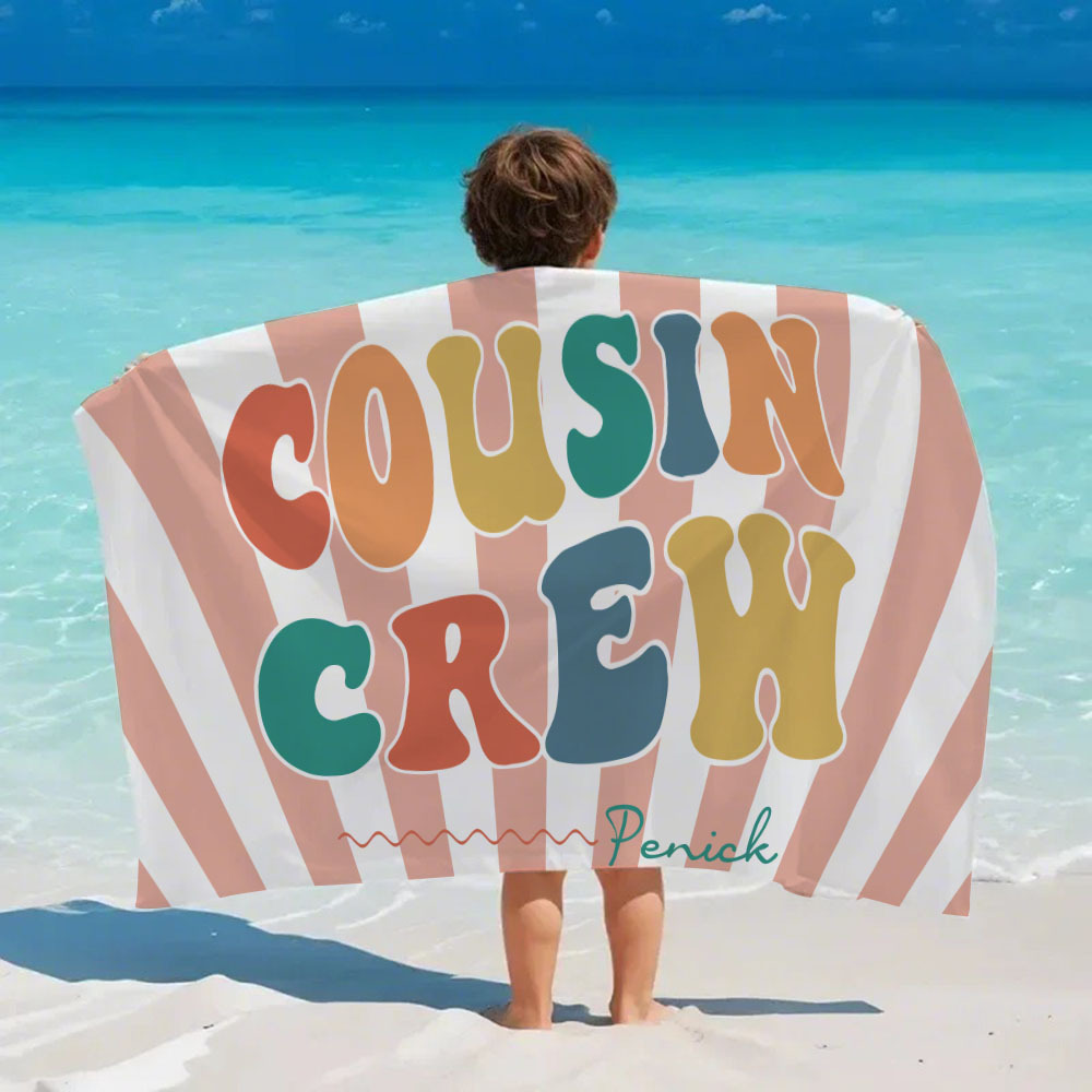 Personalized Cousin Beach Towel, Kids Custom Name Pool Towel, Cousin Vacation Crew Gift, Cousin Family Reunion Gift - FaceBoxerUK