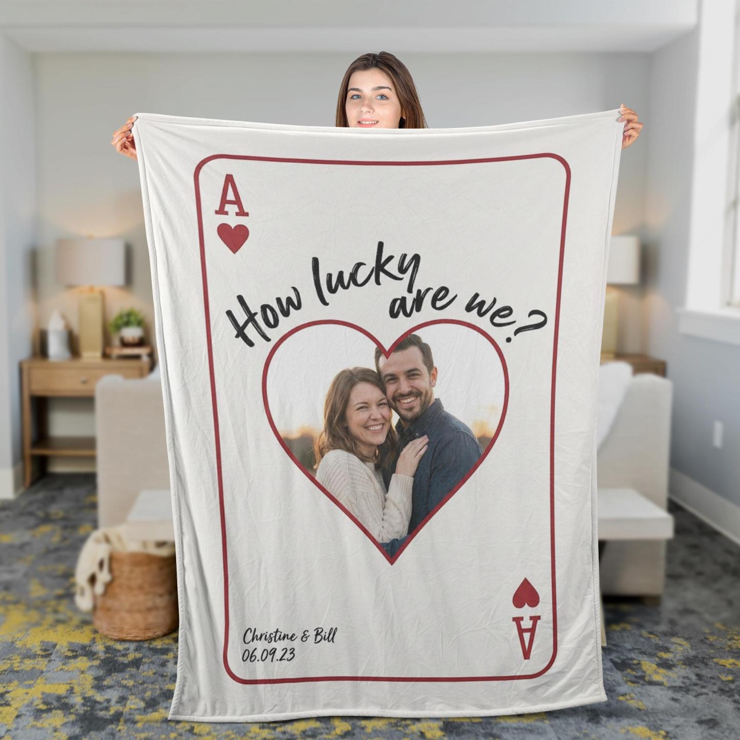 Personalized Playing Cards Fleece Blanket: Custom Photo Red Rose Valentine's Day Anniversary Gift - FaceBoxerUK