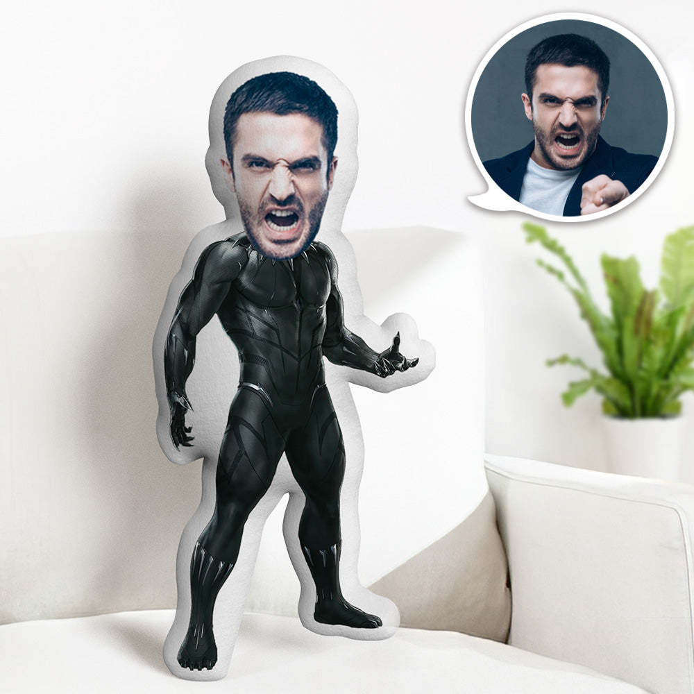 Custom Black Panther Doll Personalised Face Pillow Custom Photo Pillow Gift for Him - FaceBoxerUK