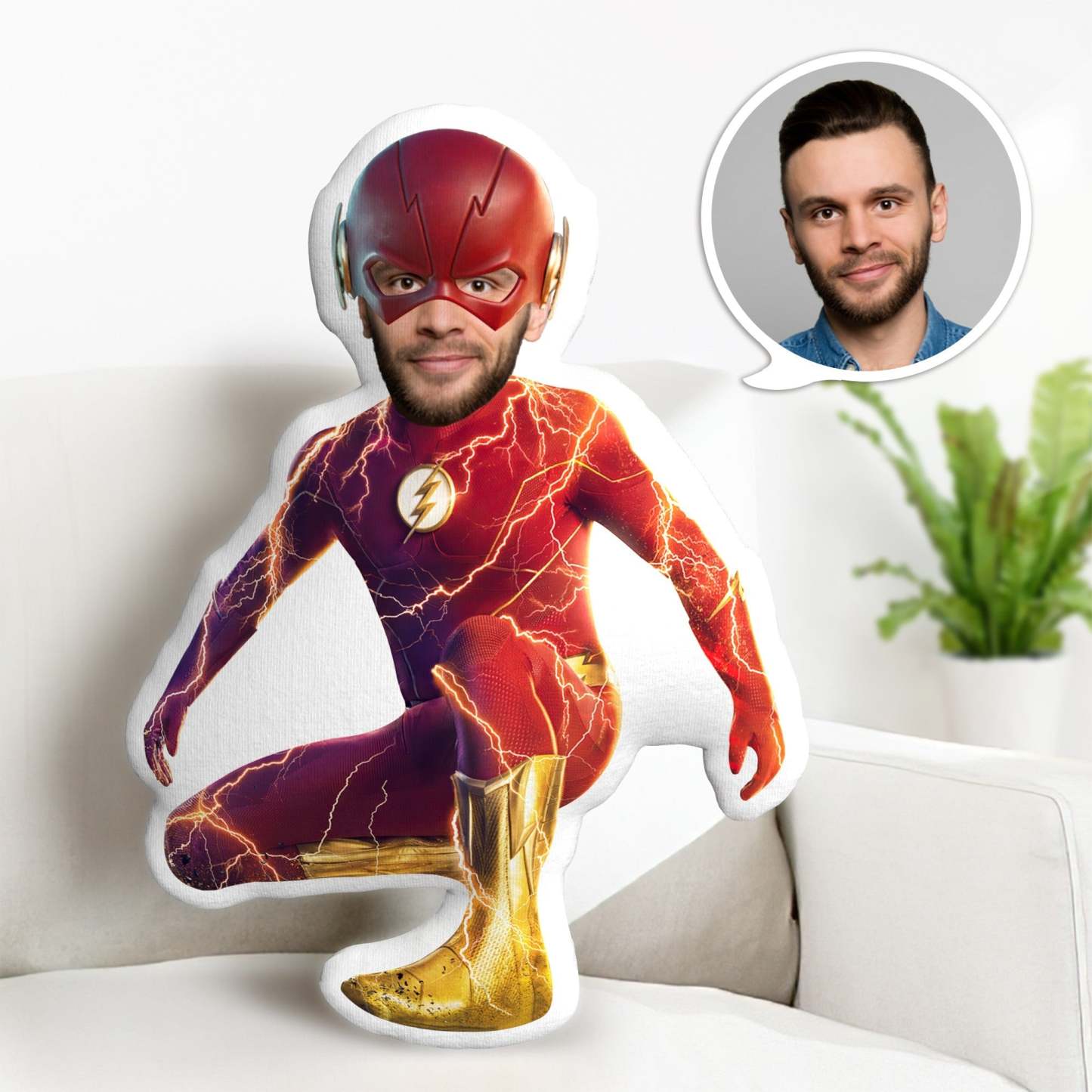 Custom Face Pillow Flash Dolls Personalised Photo Pillow Superhero Gifts - FaceBoxerUK