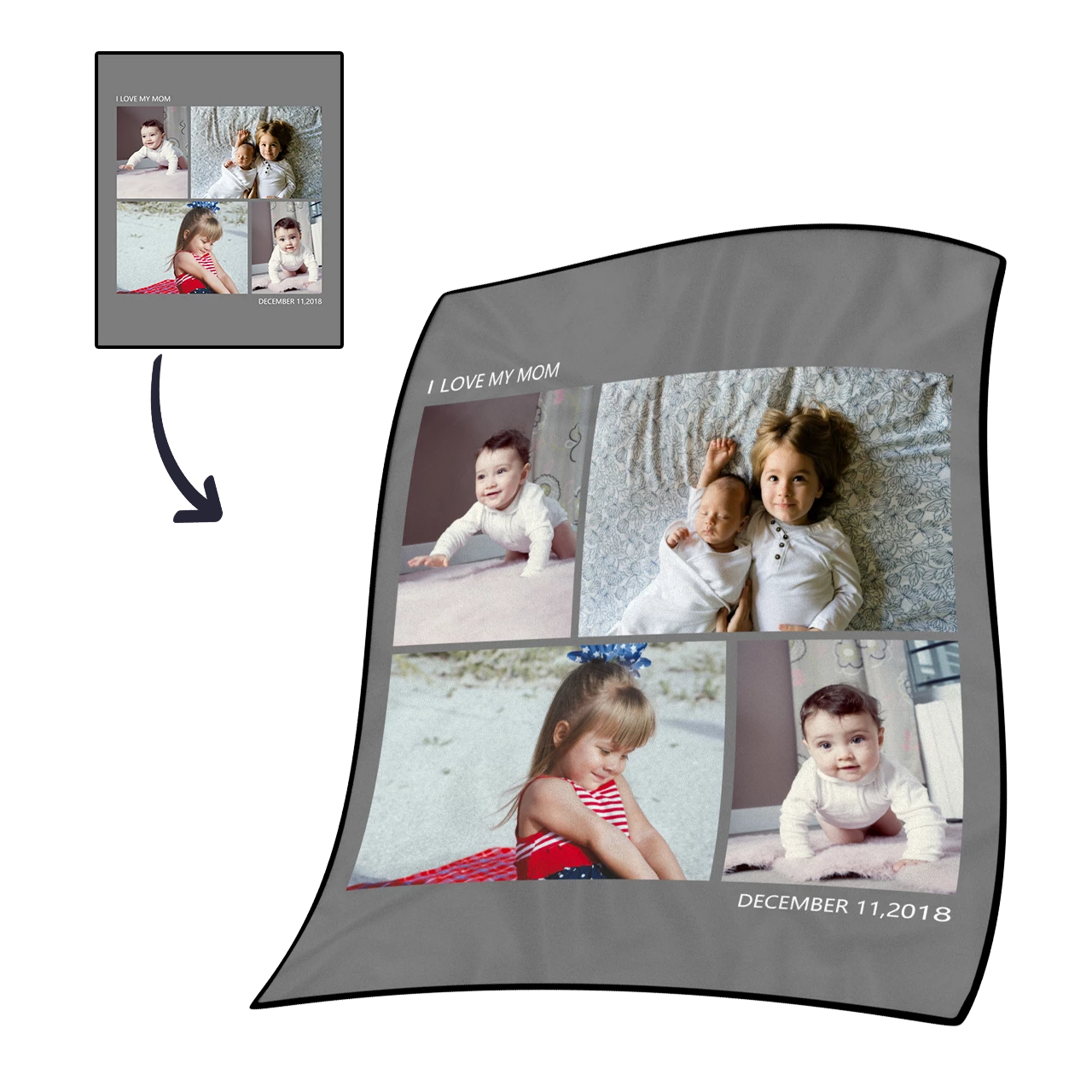 kids Custom with 4 photos fleece custom blanket