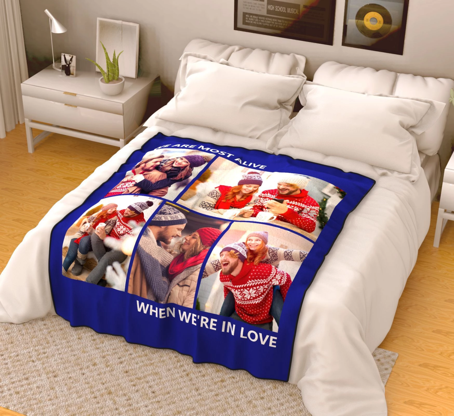 Custom sweet lover with 5 photos fleece custom blanket