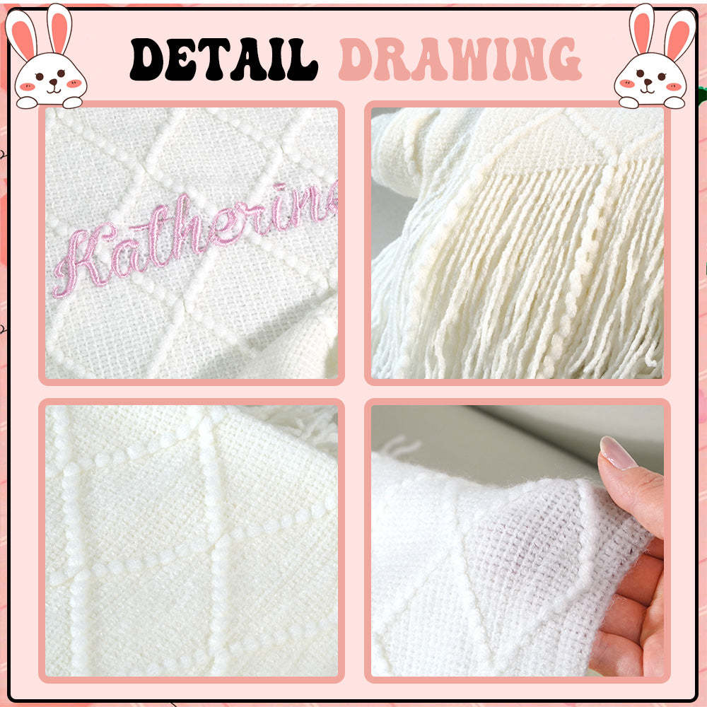 Personalized Tassel Blanket with Embroidered Name Gift for Kids - FaceBoxerUK