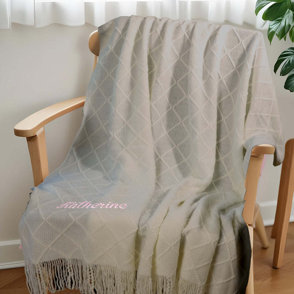 Personalized Tassel Blanket with Embroidered Name Gift for Kids - FaceBoxerUK