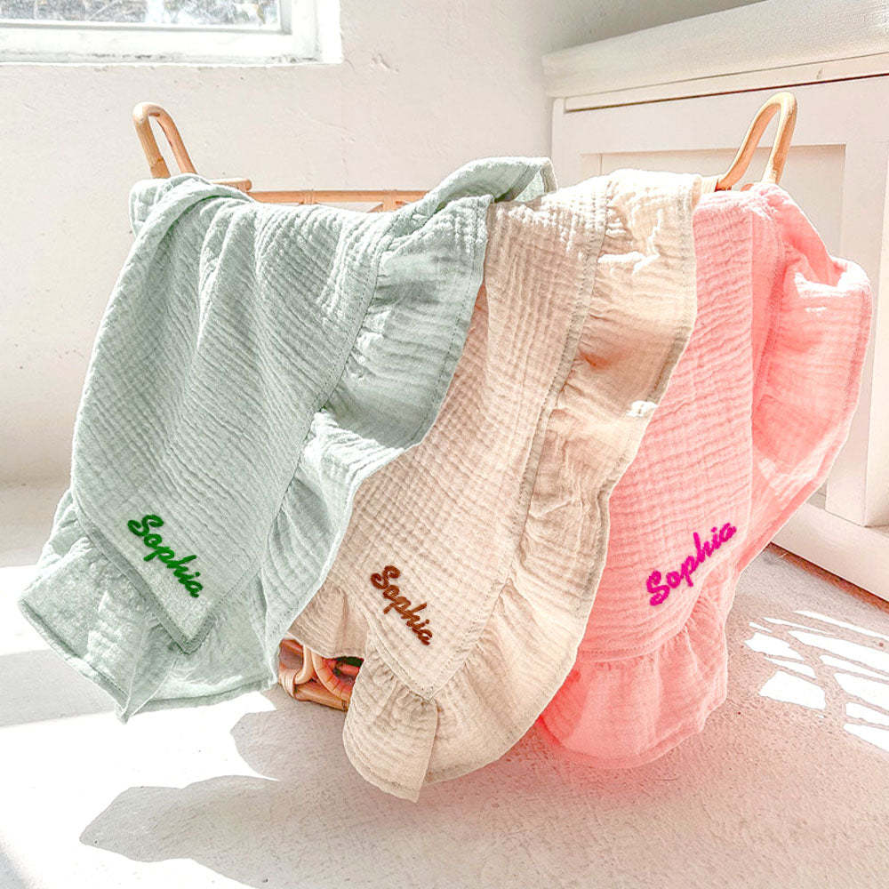 Personalized Baby Swaddle Blanket Custom Muslin Blanket with Embroidered Name Gift for Baby - FaceBoxerUK