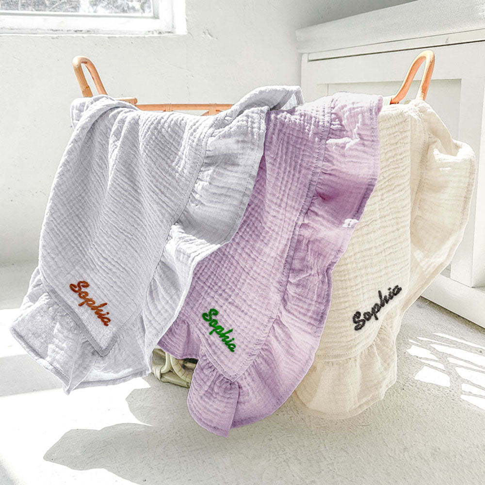 Personalized Baby Swaddle Blanket Custom Muslin Blanket with Embroidered Name Gift for Baby - FaceBoxerUK