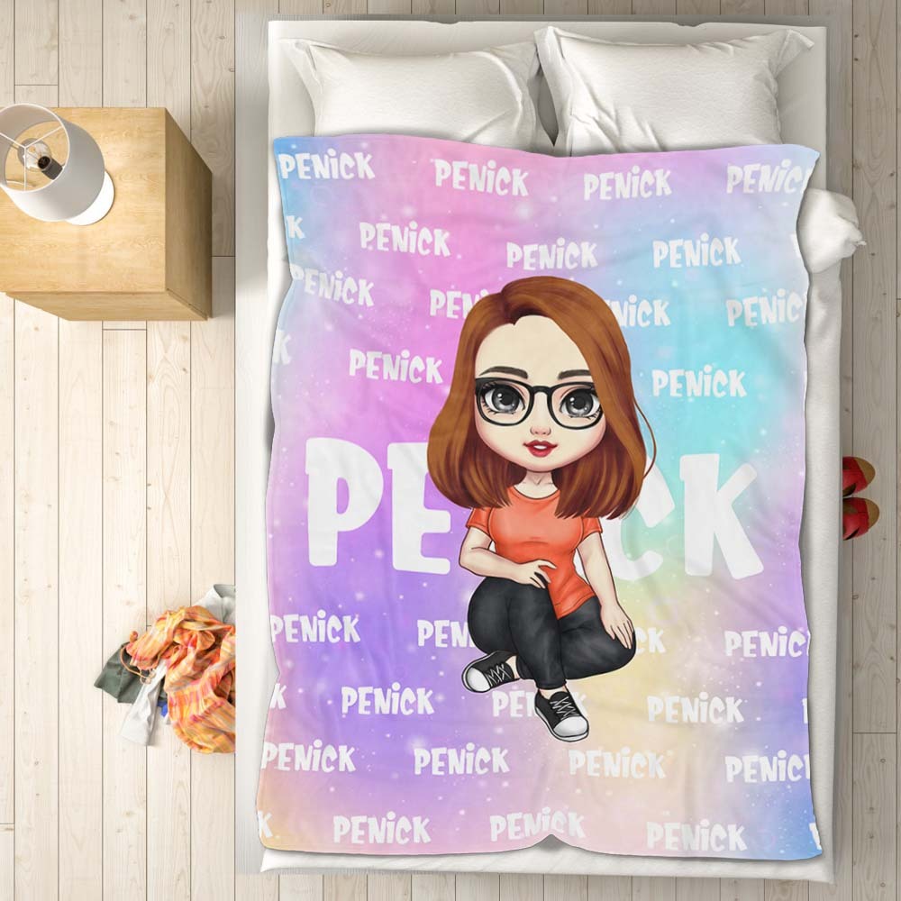 Personalized Gradient Color Cartoon Character Name Soft Throw Blanket Birthday Christmas Gift for Kids and Adults