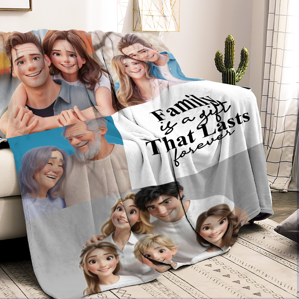 Personalized Mother's Day Blanket with Cartoon Family Photos & Quote