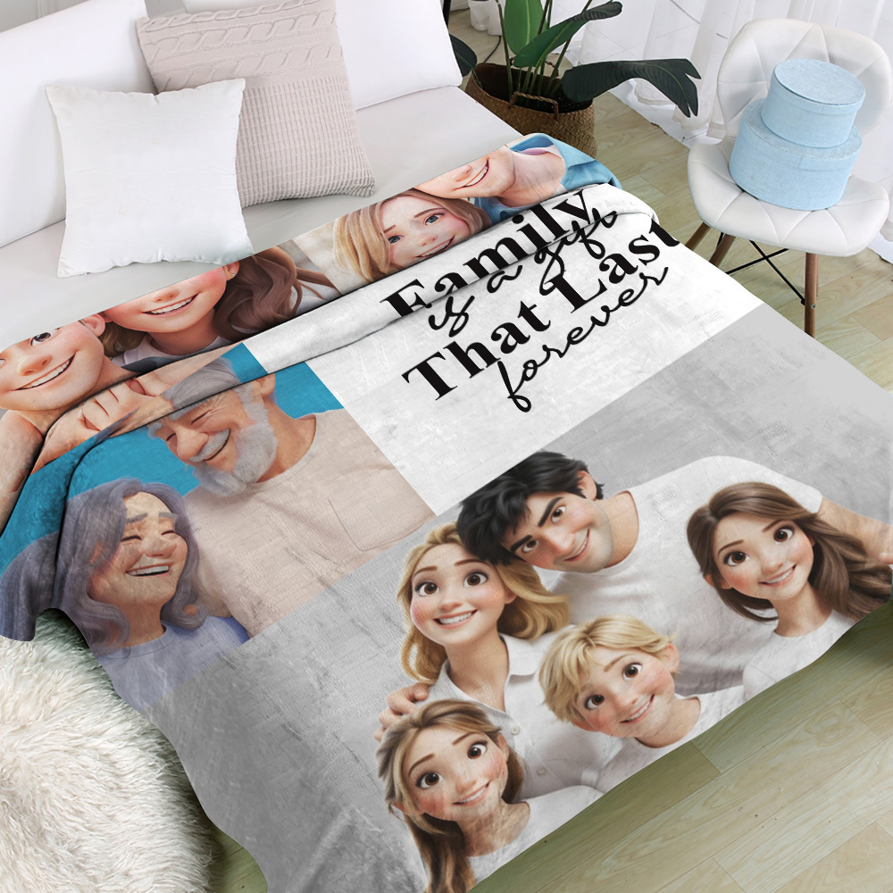 Personalized Mother's Day Blanket with Cartoon Family Photos & Quote
