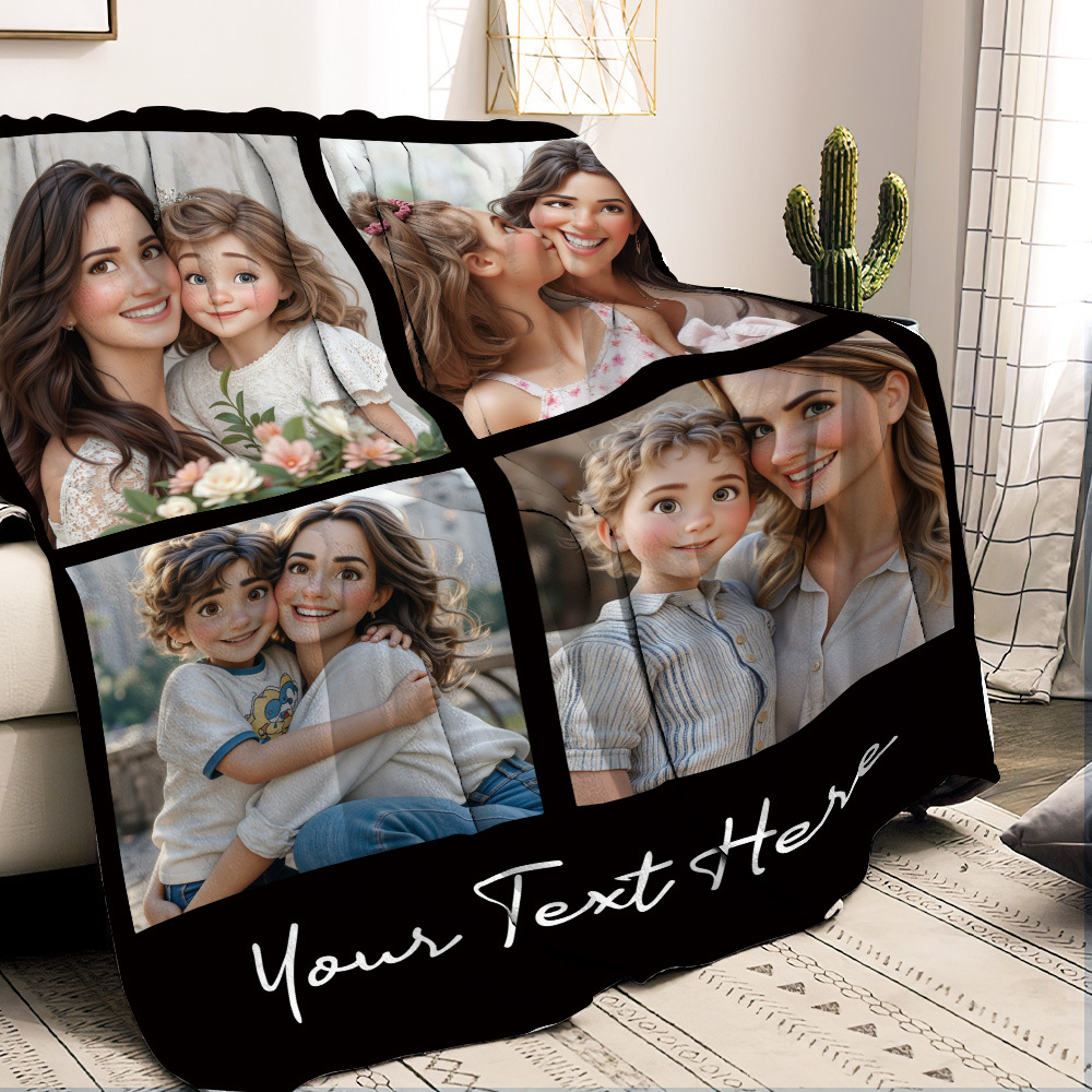 Custom Cartoon Photo Blanket for Mom – Personalized Mother’s Day Gift