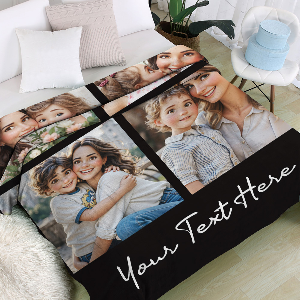 Custom Cartoon Photo Blanket for Mom – Personalized Mother’s Day Gift