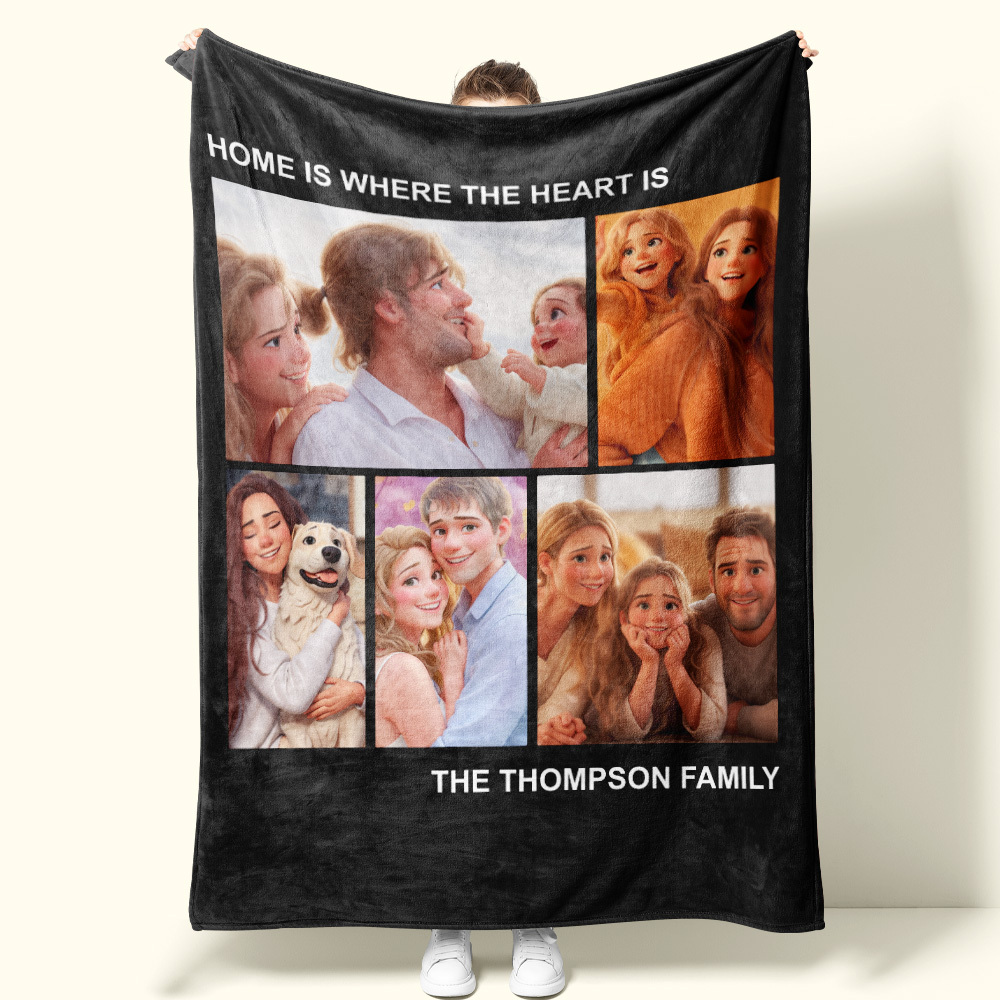 Photo Blanket Personalized Cartoon Photo Family Blanket 5 Photos Cartoon Effect Blanket Gift For Family