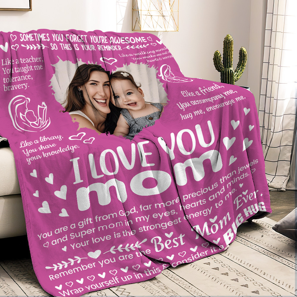 Personalized Photo Blanket ‘I Love You MomMum’ Blanket – A Hug She Can Feel! Mother's Day Gift