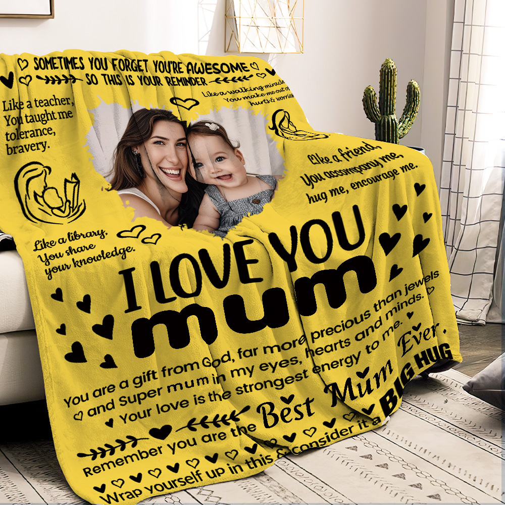 Personalized Photo Blanket ‘I Love You MomMum’ Blanket – A Hug She Can Feel! Mother's Day Gift