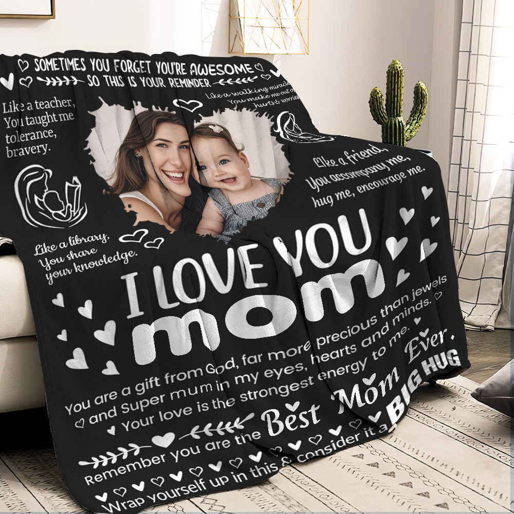 Personalized Photo Blanket ‘I Love You MomMum’ Blanket – A Hug She Can Feel! Mother's Day Gift