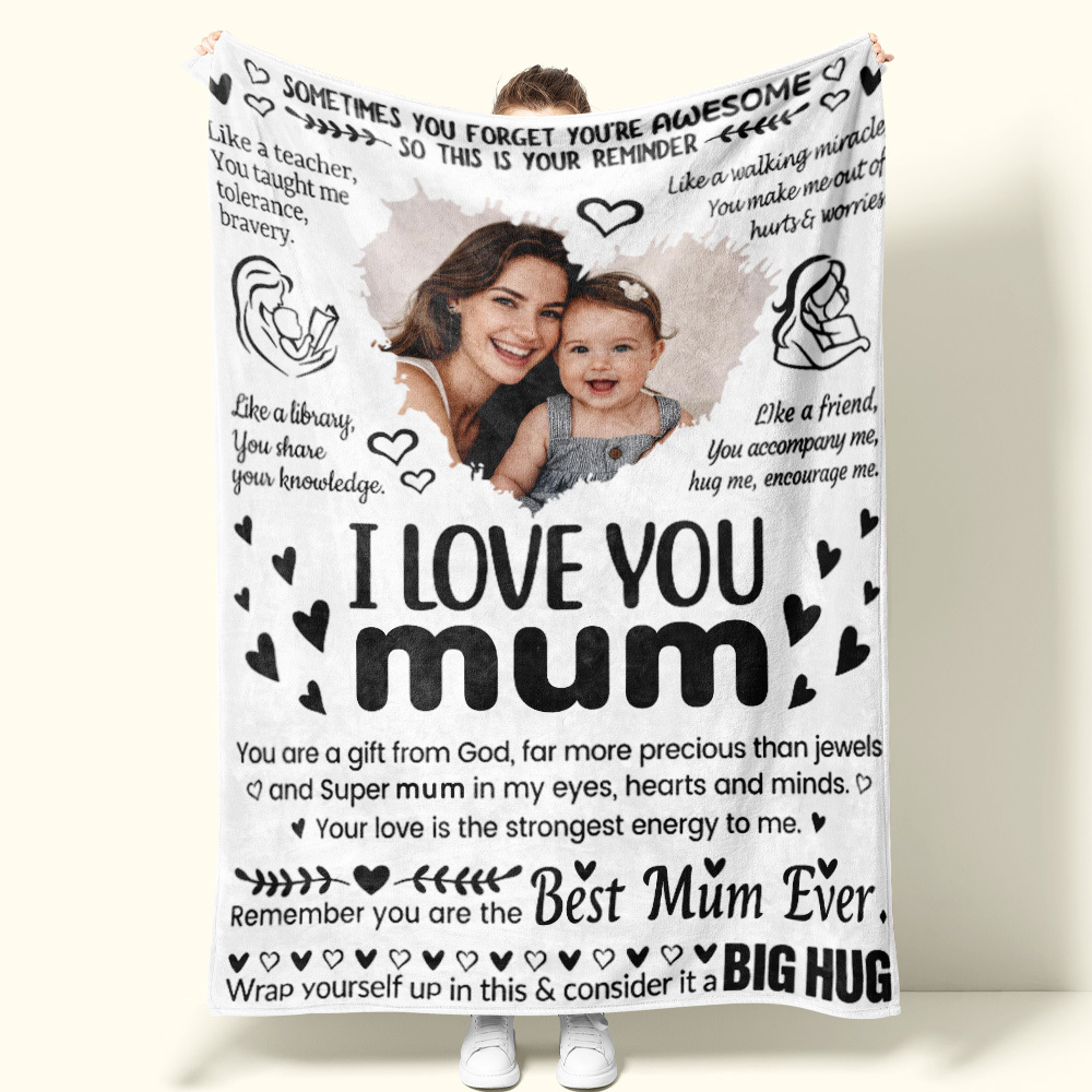 Personalized Photo Blanket ‘I Love You MomMum’ Blanket – A Hug She Can Feel! Mother's Day Gift