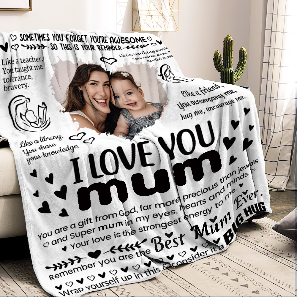Personalized Photo Blanket ‘I Love You MomMum’ Blanket – A Hug She Can Feel! Mother's Day Gift