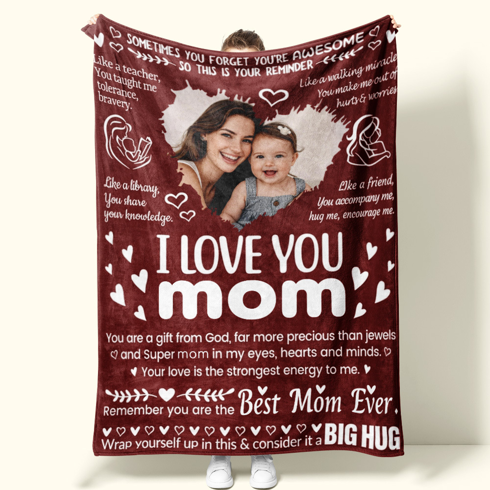Personalized Photo Blanket ‘I Love You MomMum’ Blanket – A Hug She Can Feel! Mother's Day Gift