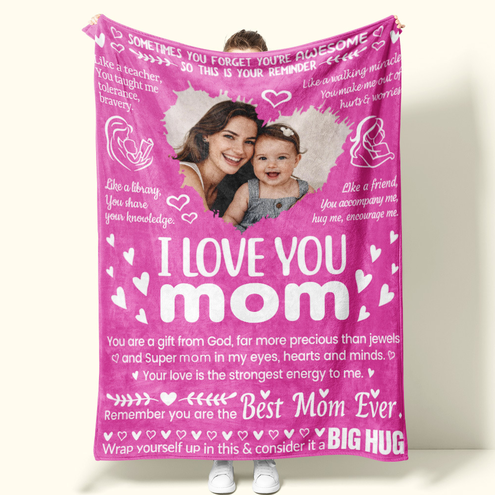 Personalized Photo Blanket ‘I Love You MomMum’ Blanket – A Hug She Can Feel! Mother's Day Gift