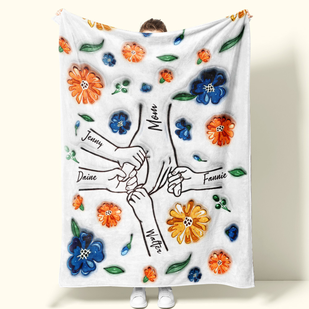 Family Personalized Custom 3D Inflated Effect Printed Blanket - Mother's Day Gift For Mum/Mom, Grandma