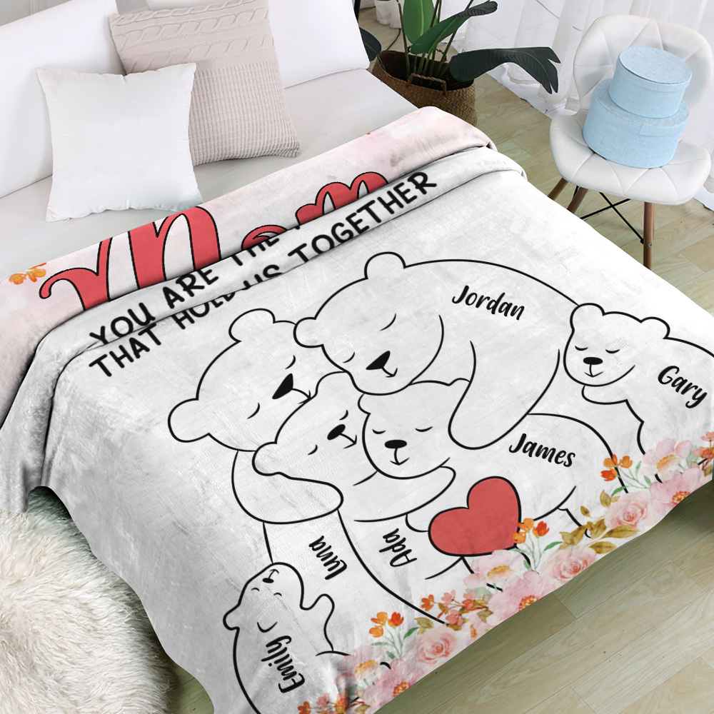 Custom Family Blanket Hug Bear Blanket Give Family The Warmest Hug – A Perfect Heartwarming Gift for Mom