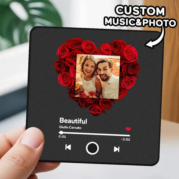 Personalized  Picture Album Fridge Magnet Customized Music Fridge Magnet Can Play Music Rose Flower Gift for Christmas
