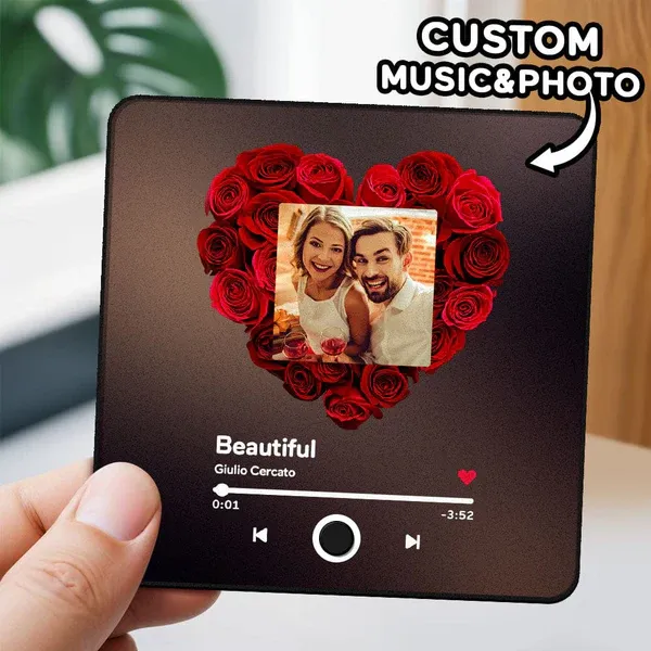 Customized Picture Album Fridge Magnet Personalized Music Fridge Magnet Can Play Music Rose Flower Gifts for Lovers