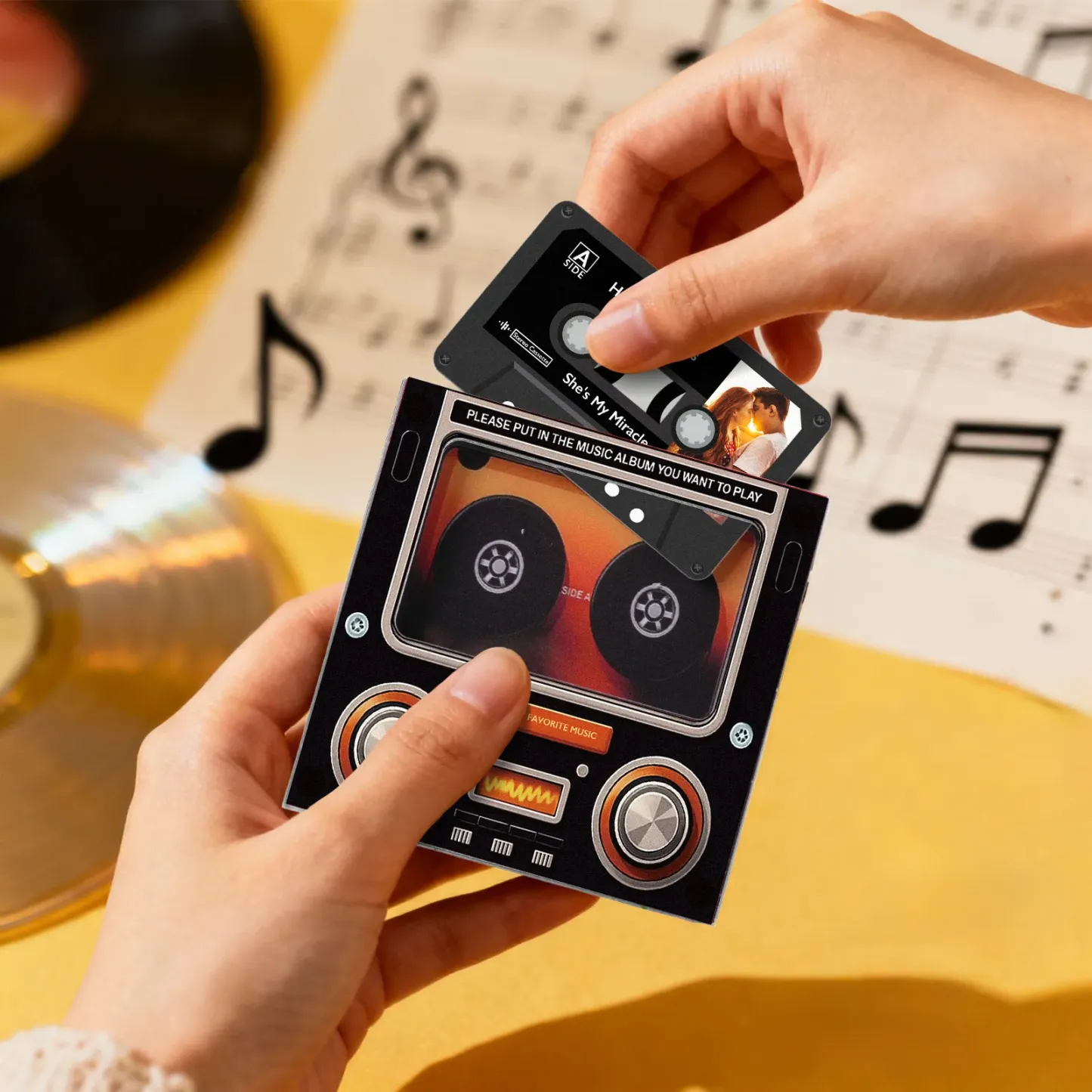 Custom Music Mixtape Fridge Magnet with Preview | Auto-Play 1/3/6/9 Songs Cassette Style Photo Magnet with Changeable Tape & Song | No App Needed Romantic Gift for Couples & Anniversary - FaceBoxerUK