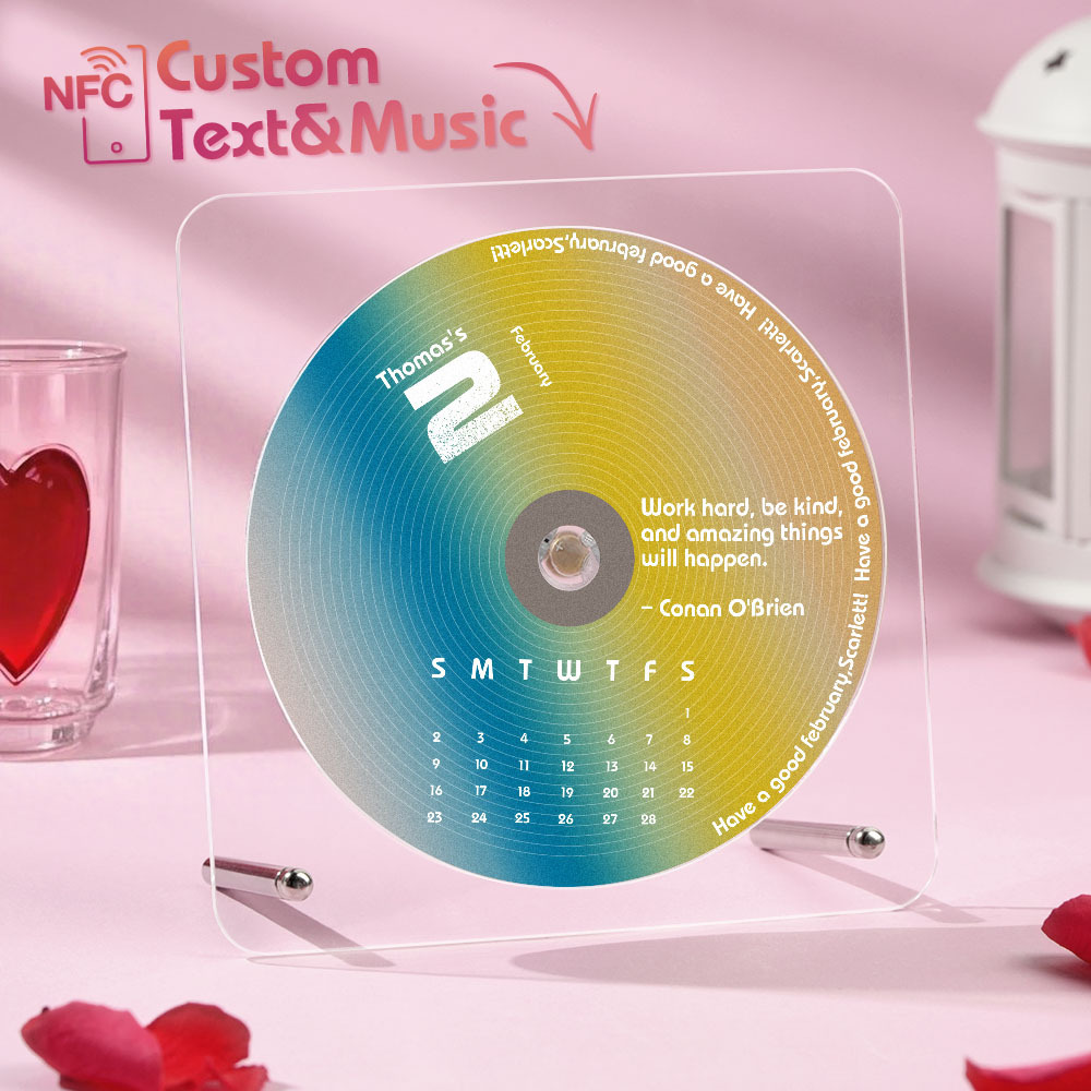 Custom NFC Acrylic Music Calendar Infinite Color Choice Personalized Desk Display & Romantic Gift for Couples Friends & Fans - FaceBoxerUK