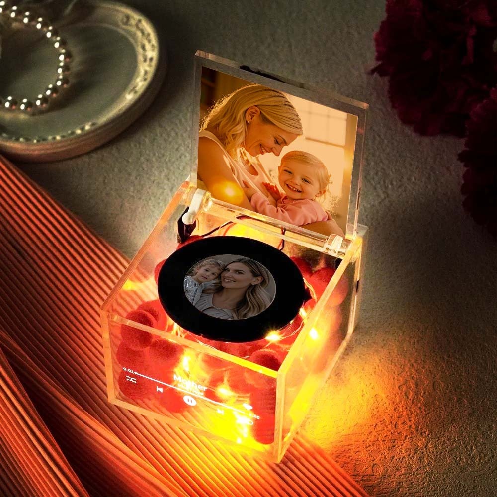 Custom Linear Art Cover Personalised Mini Vinyl Record Player For Mother`s Day Custom Acrylic Box Gift For Mum - FaceBoxerUK