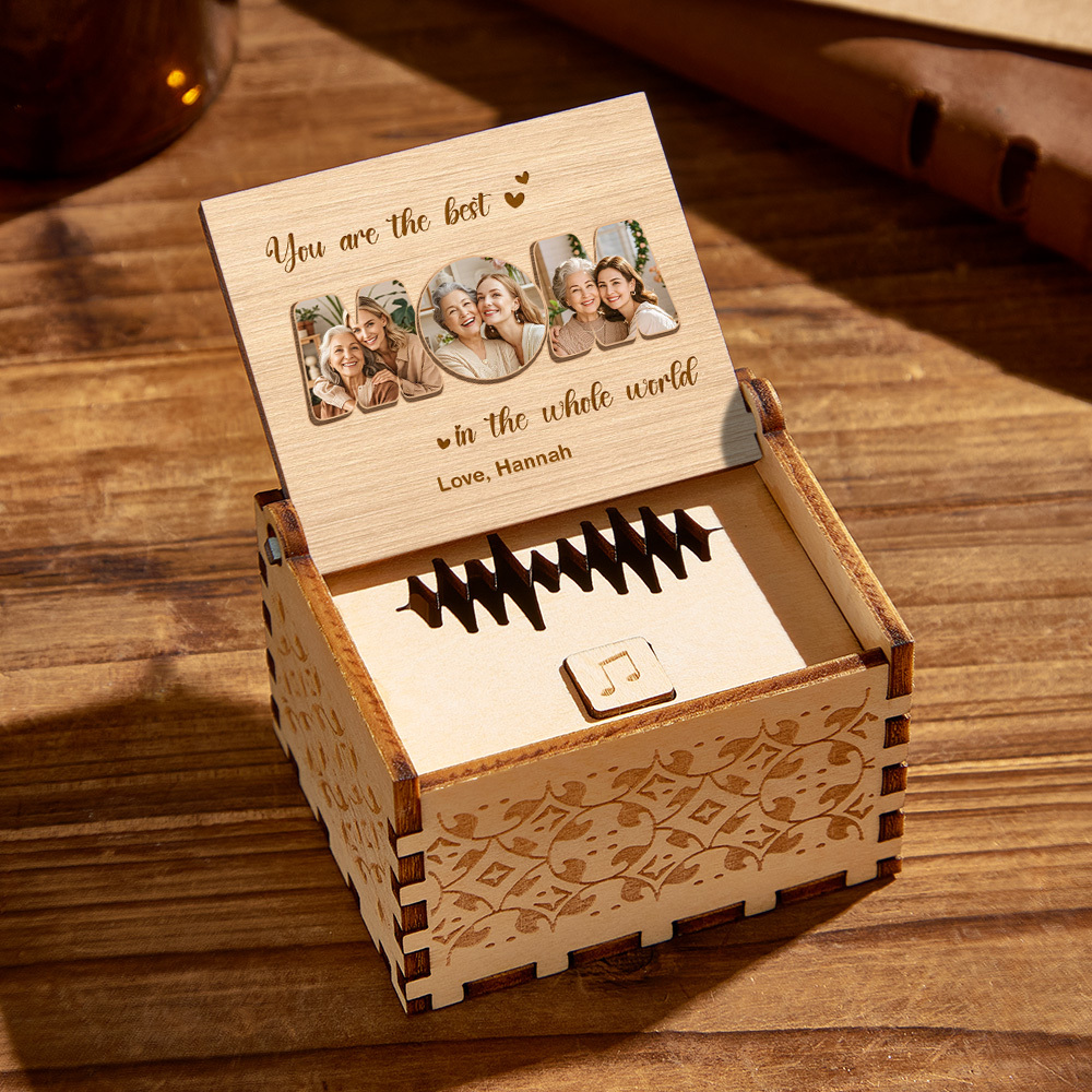 Personalized Wooden Photo Music Box Custom Best Mom Music Box Gift for Mother - FaceBoxerUK