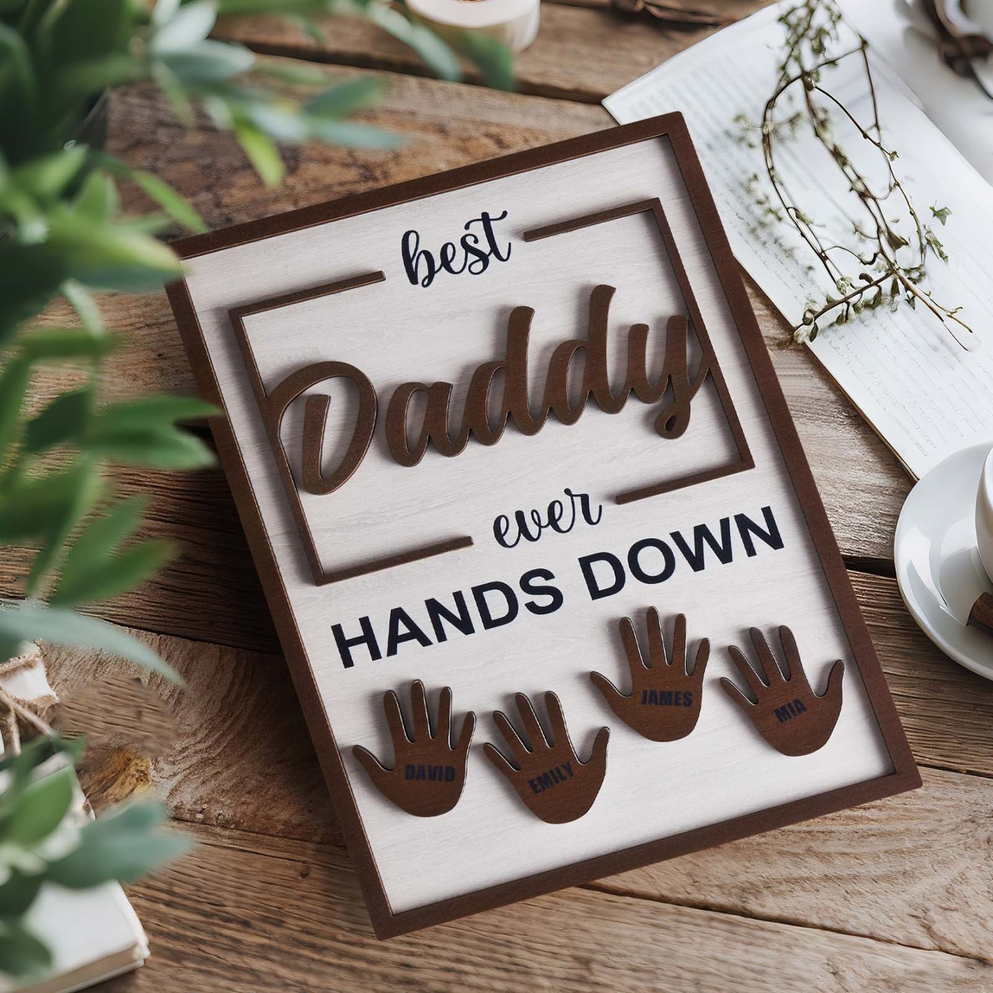 Best Dad Ever Hands Down - Personalized Wooden Plaque - FaceBoxerUK