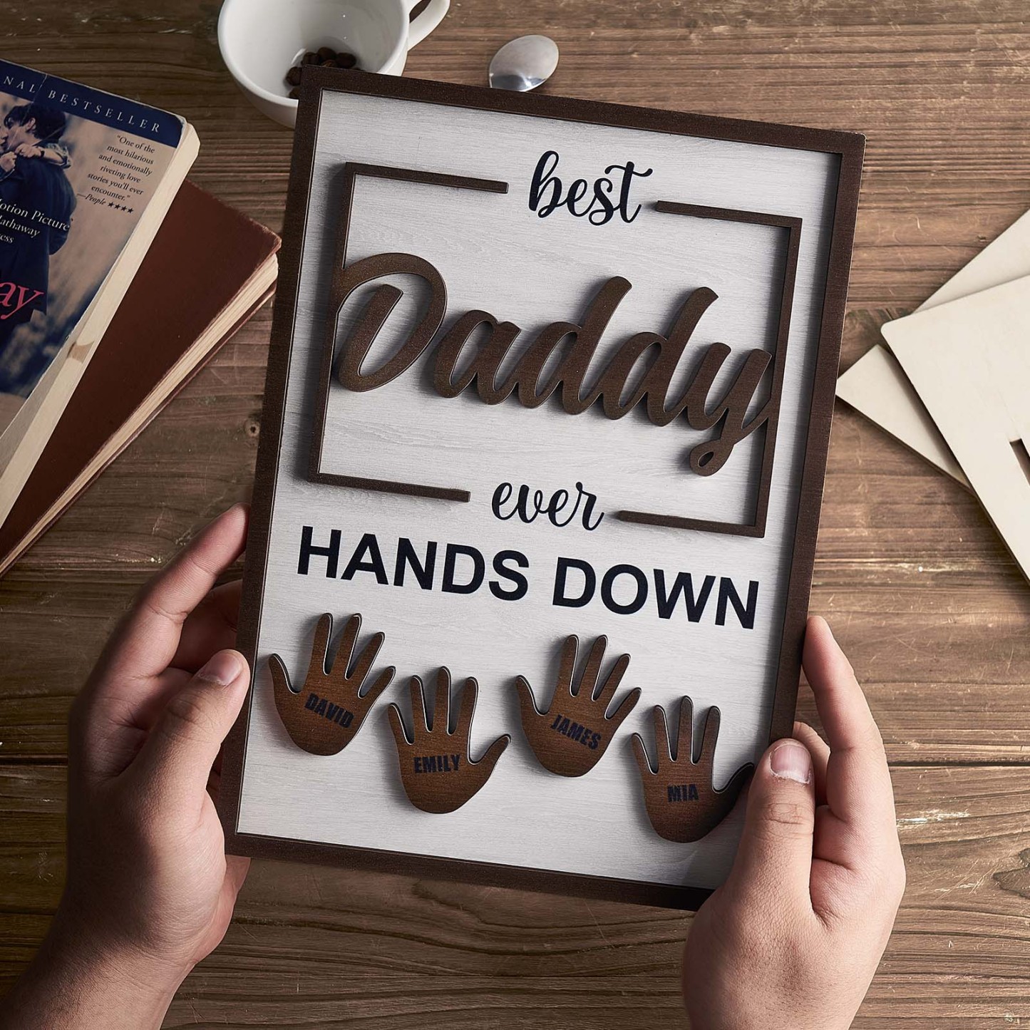Best Dad Ever Hands Down - Personalized Wooden Plaque - FaceBoxerUK