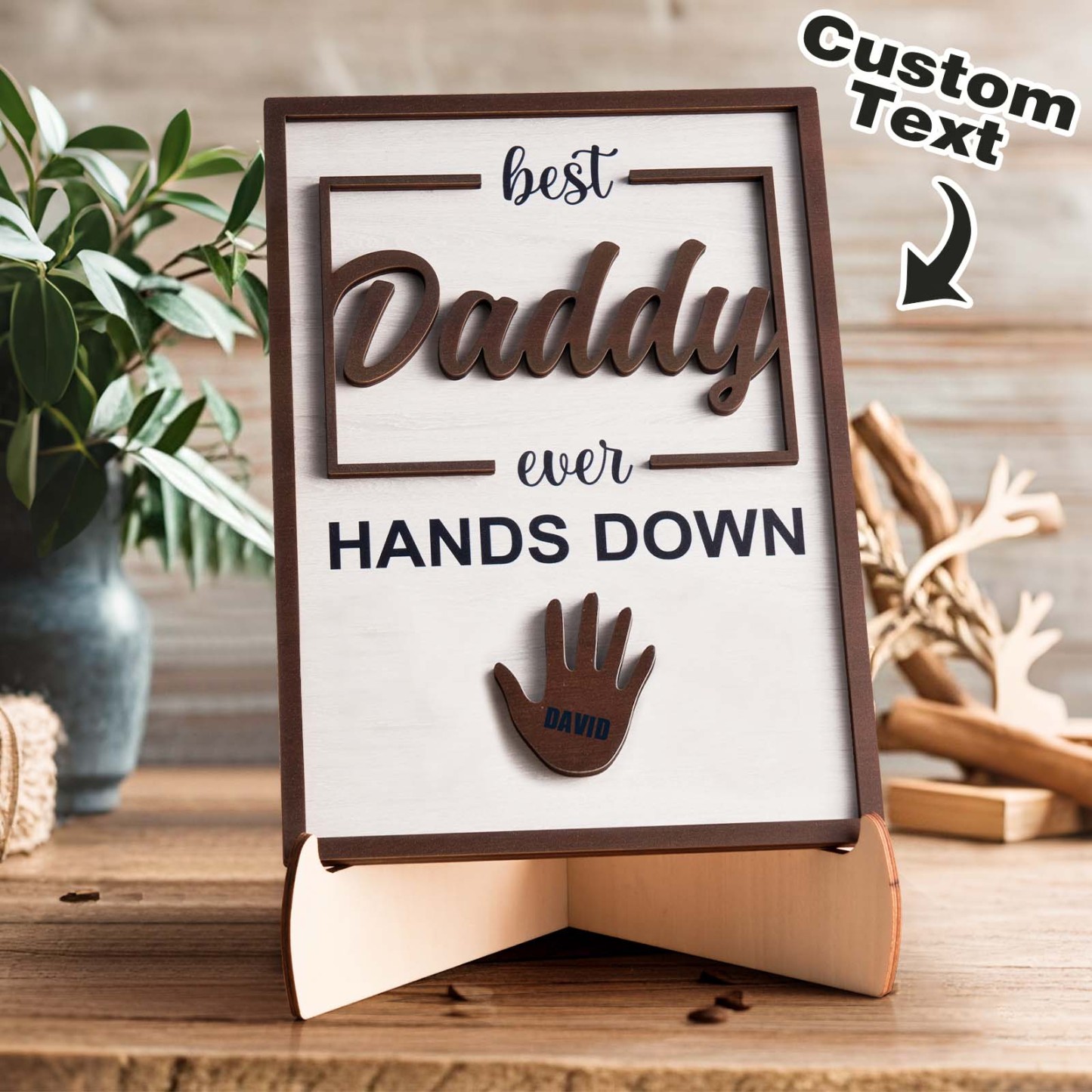Best Dad Ever Hands Down - Personalized Wooden Plaque - FaceBoxerUK