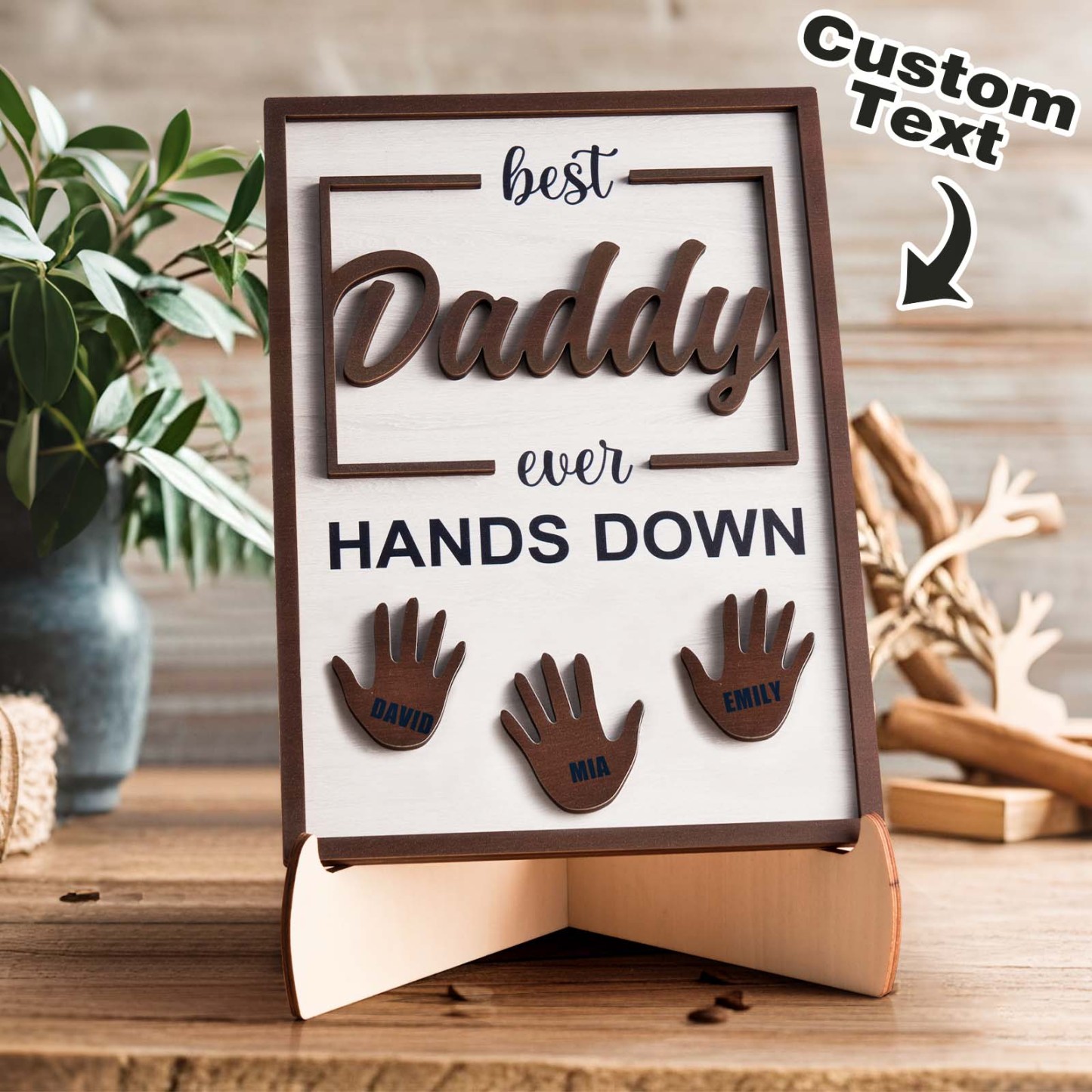 Best Dad Ever Hands Down - Personalized Wooden Plaque - FaceBoxerUK
