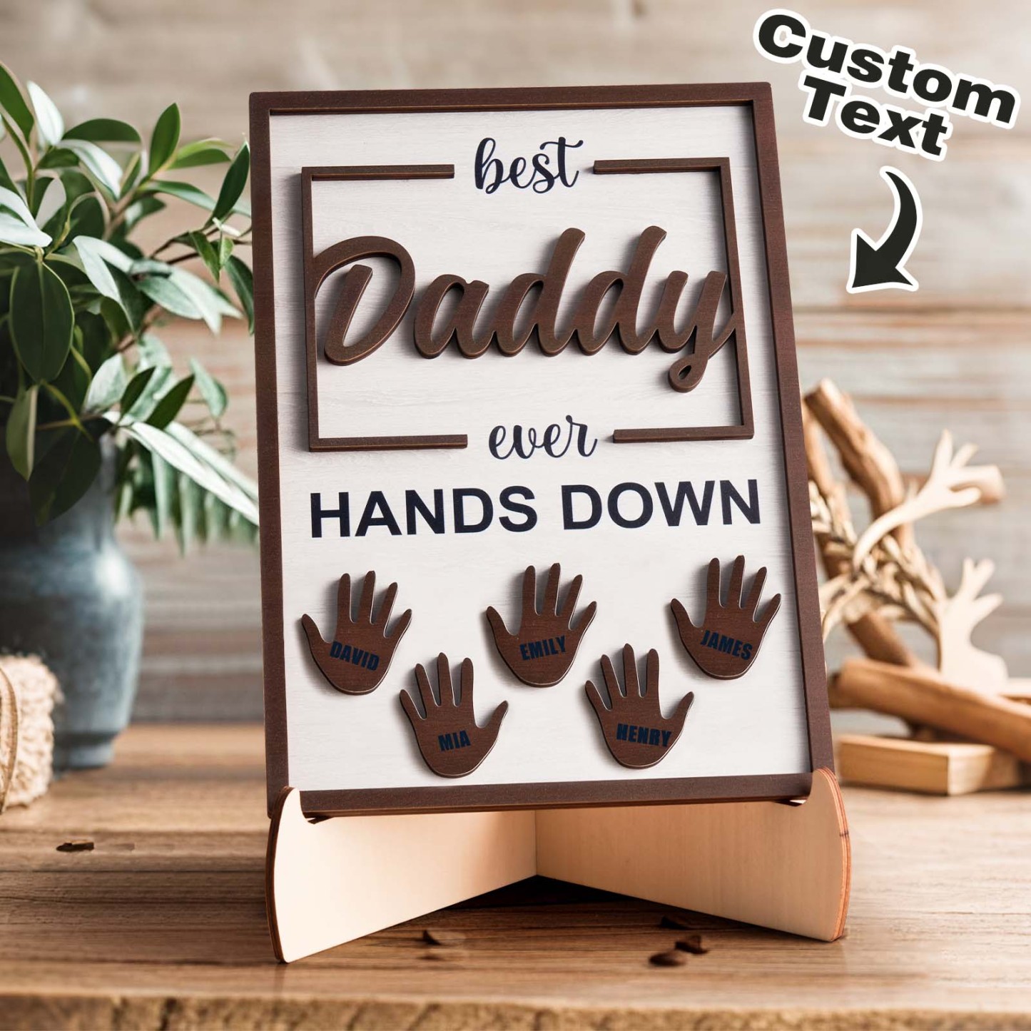 Best Dad Ever Hands Down - Personalized Wooden Plaque - FaceBoxerUK