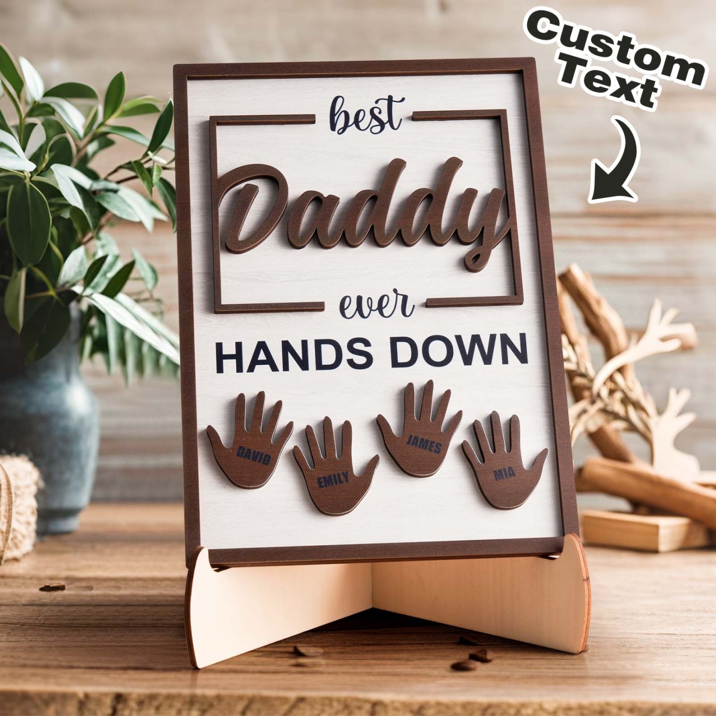 Best Dad Ever Hands Down - Personalized Wooden Plaque - FaceBoxerUK