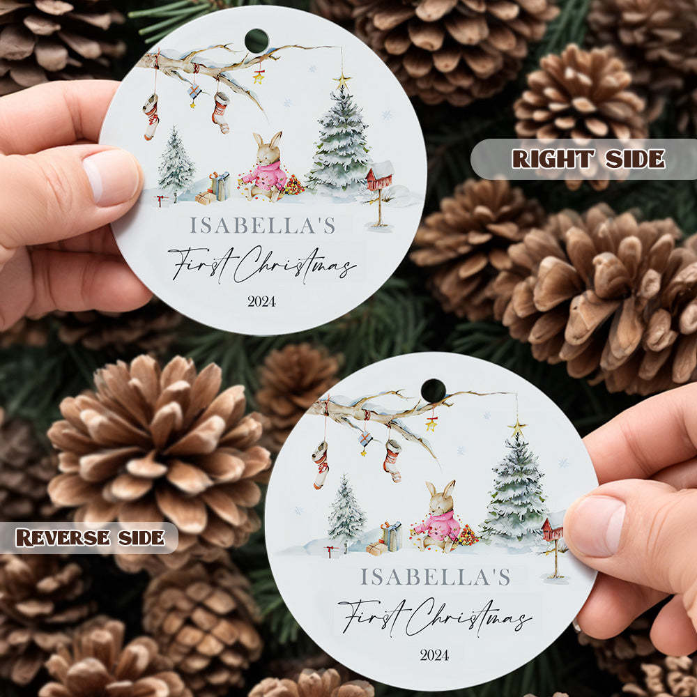 Personalized Rabbit Ceramic Ornament with Name Baby's First Christmas Ornament for New Baby Christmas Gift - Get Photo Blanket