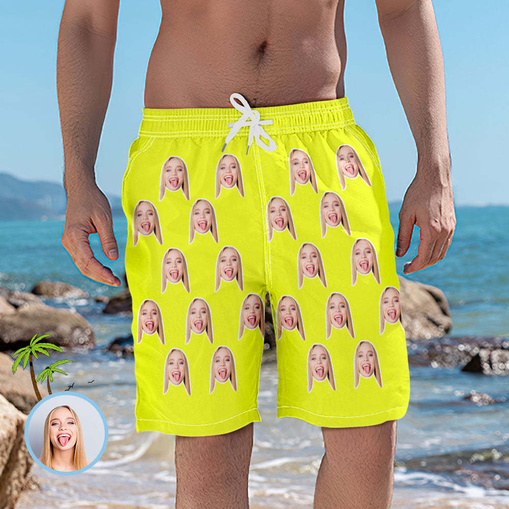 Men's Custom Face Elastic Beach Short Pants - FaceBoxerUK