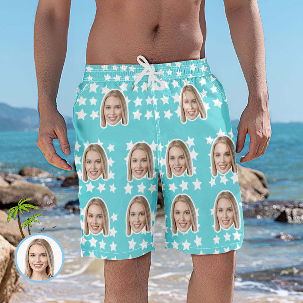 Men's Custom Face and Star Elastic Beach Short Pants - FaceBoxerUK